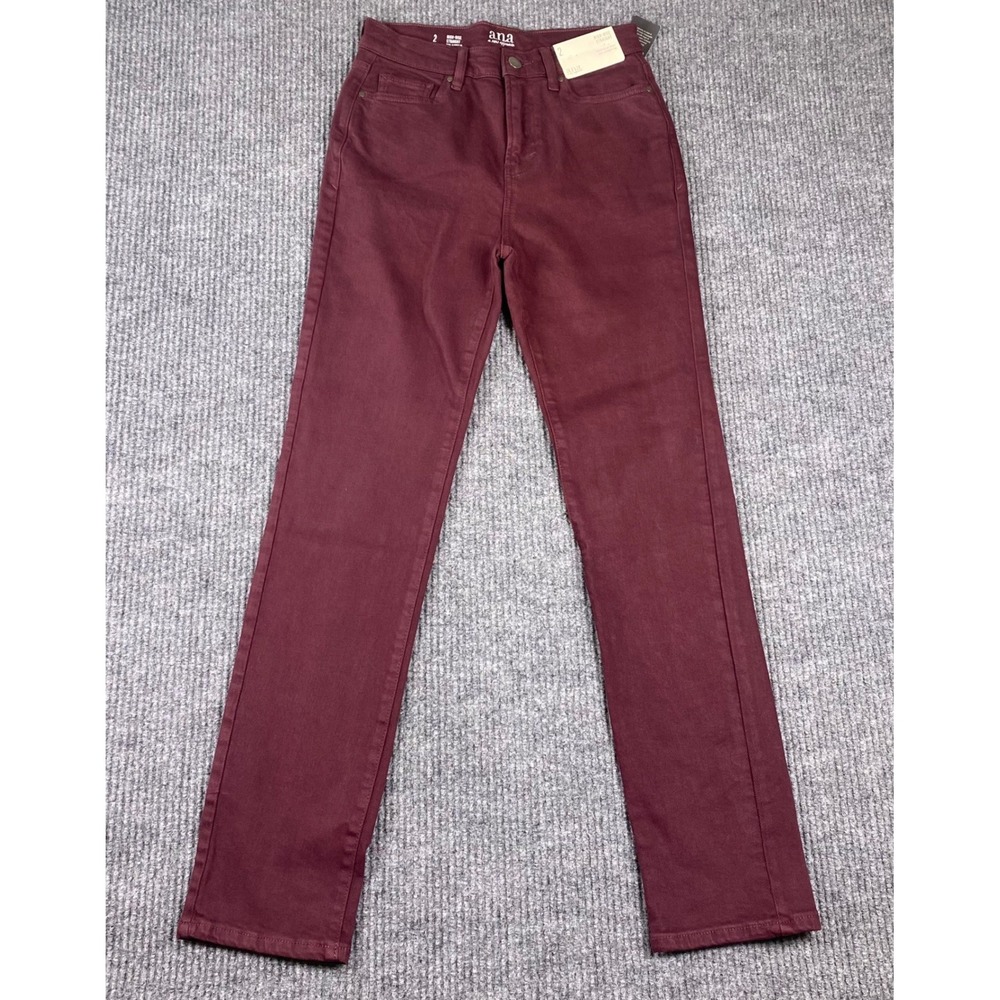 a.n.a Straight Leg Jeans Womens 2 Burgundy High Rise Slim Stretch Casual NWT